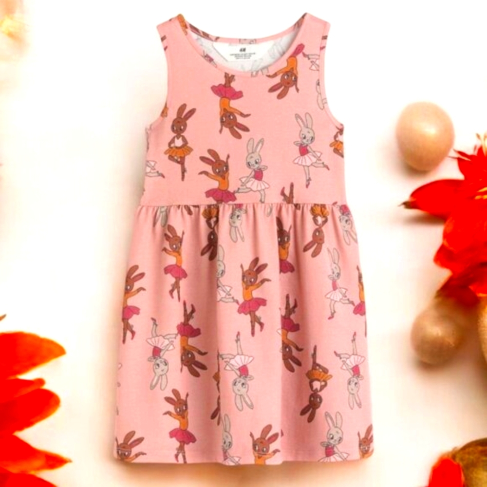 H&M Brown Bunny Ballerinas Sleeveless dress 100% Cotton Airy & sting free NWT